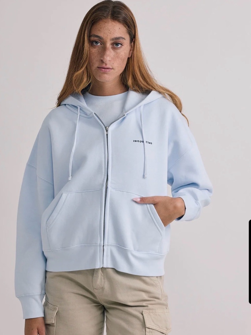 Zero Point Two Light Blue Zip-Up Hoodie